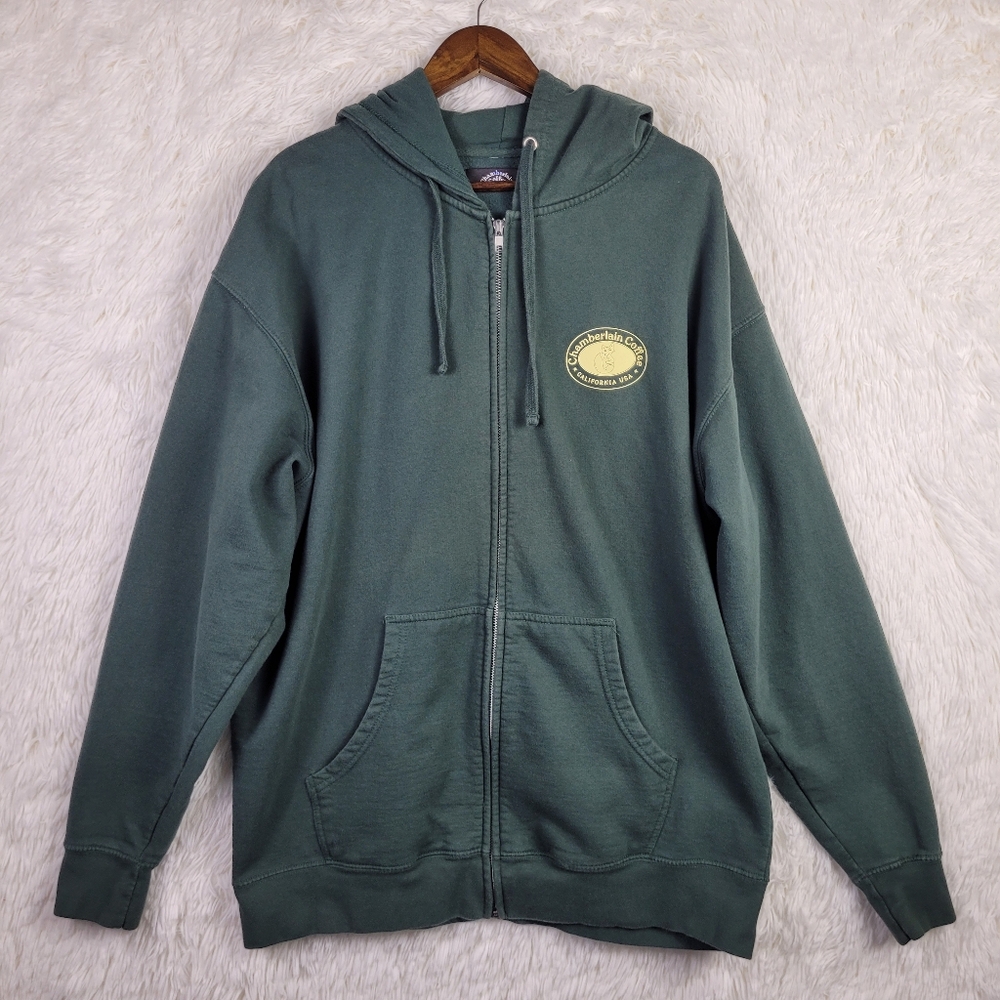 Chamberlain Coffee Green Fox Graphic Print 2XL Full Zip Hooded Sweater